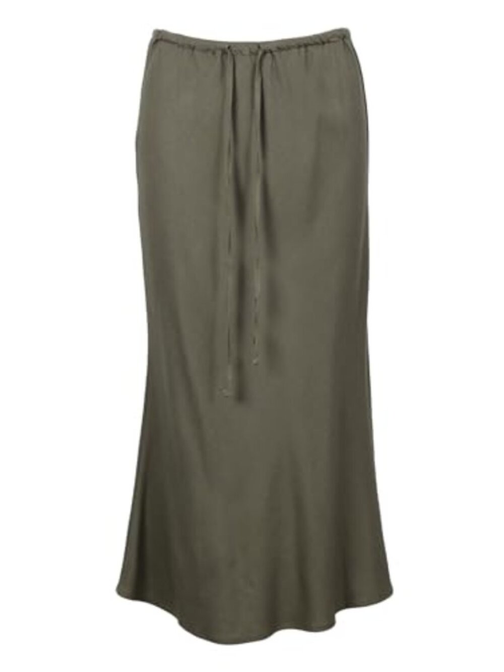 Linen Cotton Blend Flared Midi Skirt Drawstring A-Line